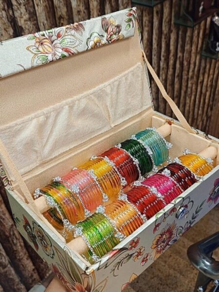 *Jelly bangles with silver Kashmiri bangles +2 roll flower print bangles box