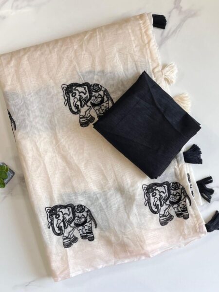 Elephant chanderi saree