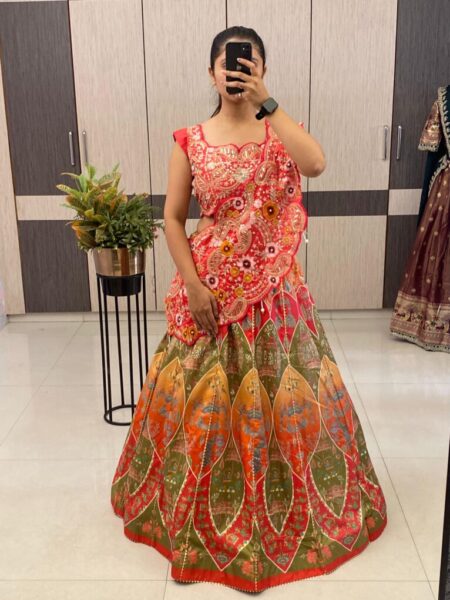 Embroidery cording work lehanga
