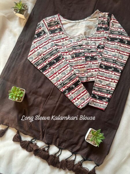 Saree with kalamkari streachable blouse