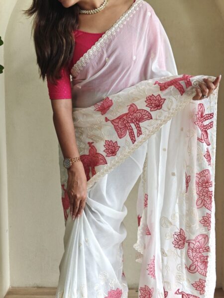 Crunchy with embroidery work saree