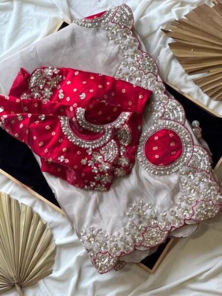 Silver shine sarees with work
