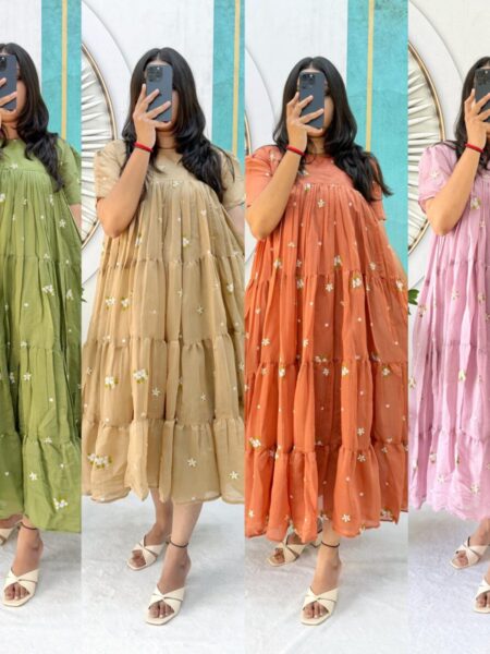 Mul cotton chanderi frocks