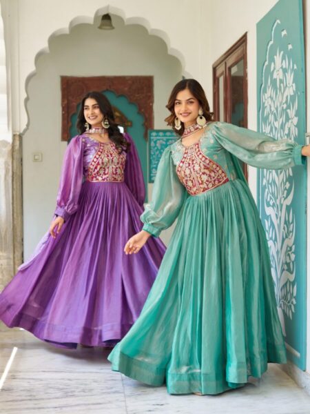 Embroidery work gown