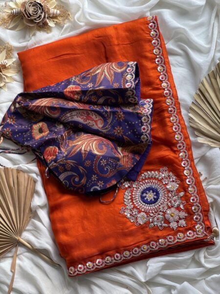 Saffron silk saree