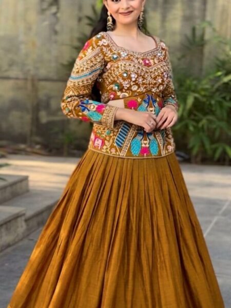Thread embroidery lehanga