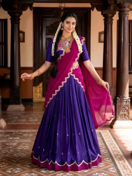 Designer lehanga with thread embroidery