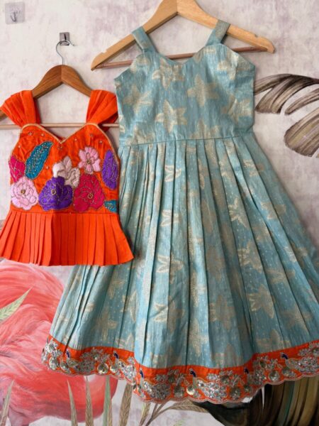 Kids floral gown with maggam work coat