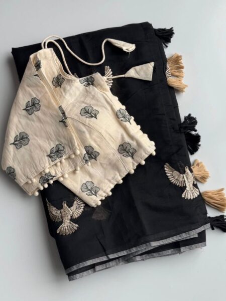 Premium chanderi saree with Eagle work