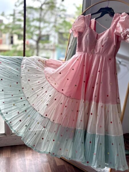 Pure mul chanderi embroidery dress
