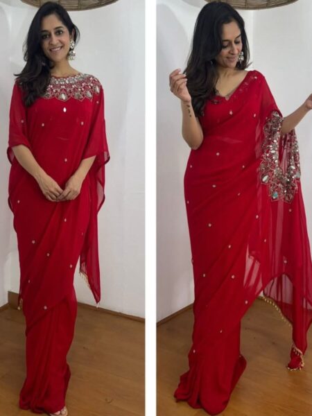 Embroidery work with real mirror saree