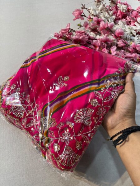 Lehriya saree with c pallu beads