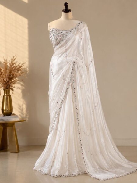Trending space silk white saree